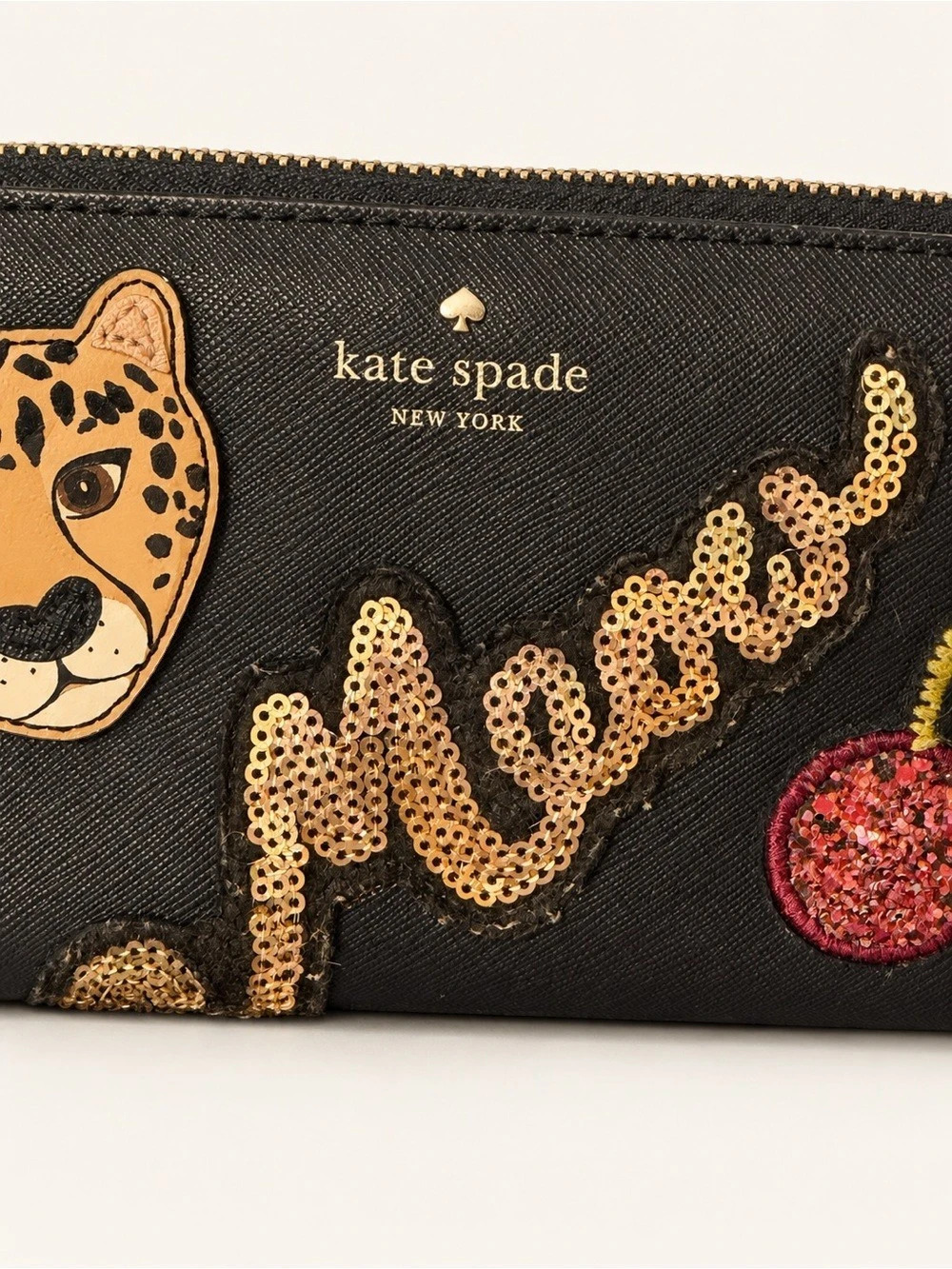 Kate Spade Appliqué Zip Wallet in Black & Red